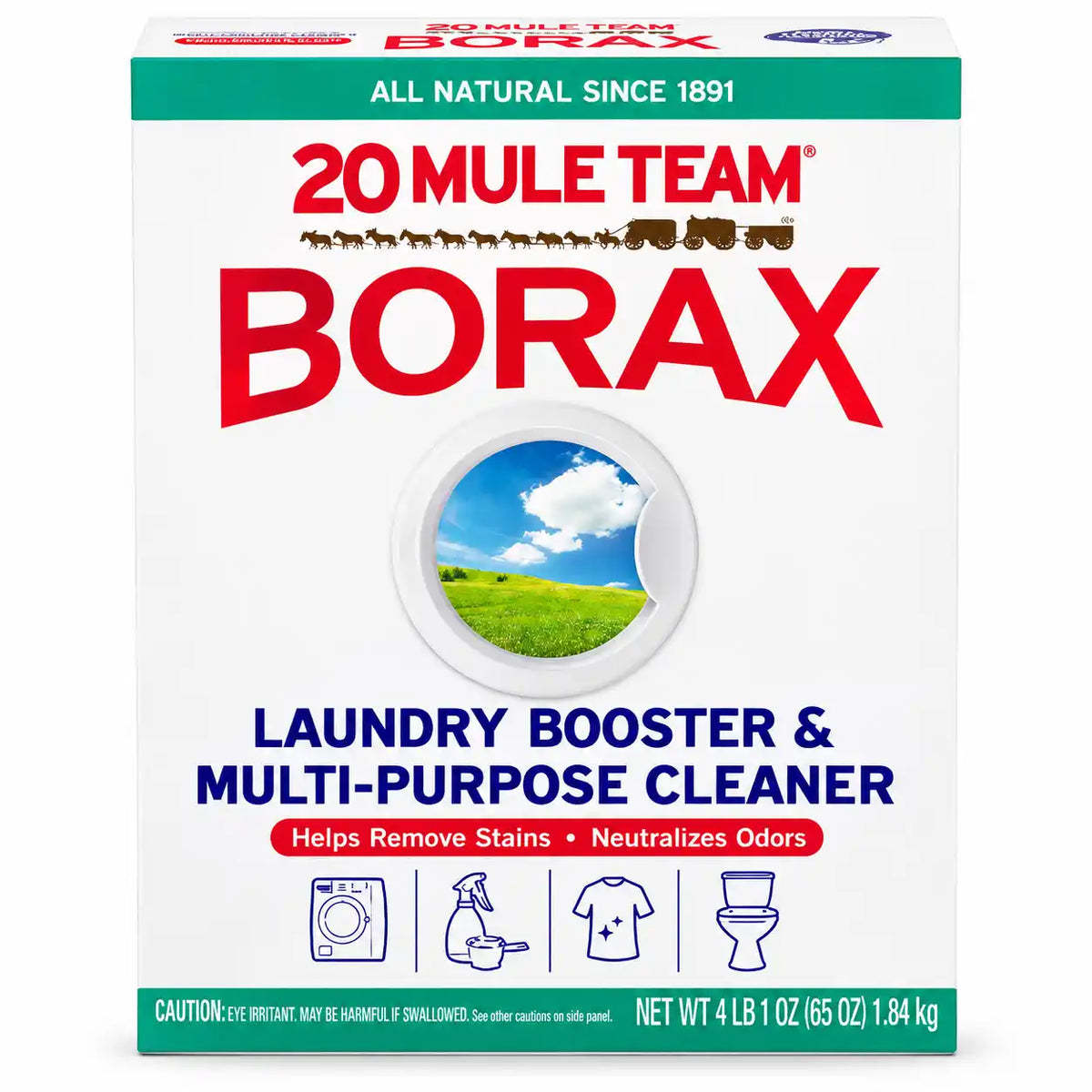 20 Mule Team Borax Laundry Booster & Multi-Purpose Household Cleaner, Helps Remove Stains & Neutralize Odors, All Natural, 4 lb (65 oz / 1.84 kg)