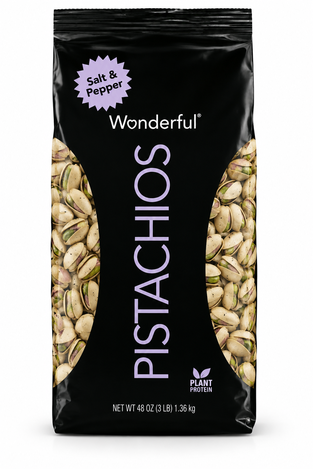 Wonderful Pistachios Salt & Pepper, In-Shell Roasted Pistachios, 48 oz (3 lb) Bag