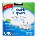 Kirkland Signature Flushable Wipes, Fragrance-Free, Dermatologist Tested, Ultra Soft, 10 Packs, 64 Wipes Each, 640 Count