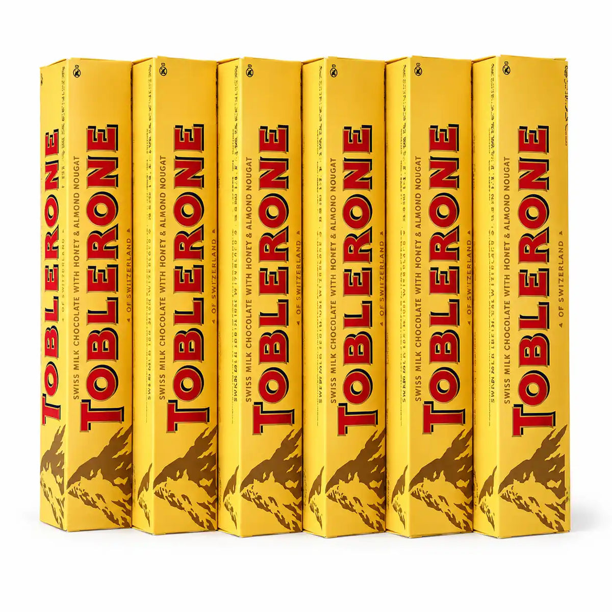 Toblerone Swiss Milk Chocolate with Honey & Almond Nougat, Triangle Chocolate Bars, 6-Pack