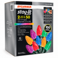 Sylvania Stay-Lit C9 Faceted LED Christmas Lights, Multicolor, 100 Bulbs, 2 Sets of 50, Indoor/Outdoor Holiday String Lights