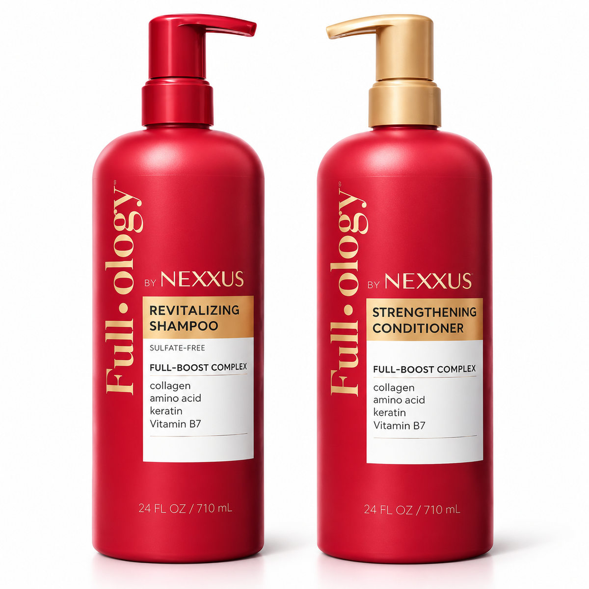 Full-ology by Nexxus Shampoo and Conditioner Set, Revitalizing & Strengthening with Collagen, Amino Acid, Keratin & Vitamin B7, 24 fl oz Each, 2-Pack
