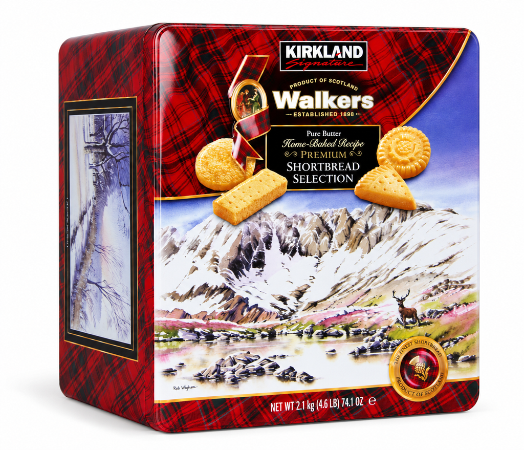 Kirkland Signature Premium Shortbread Selection by Walkers, 4.6 lb (2.1 kg) – Assorted Pure Butter Scottish Shortbread Cookies in Collectible Tin