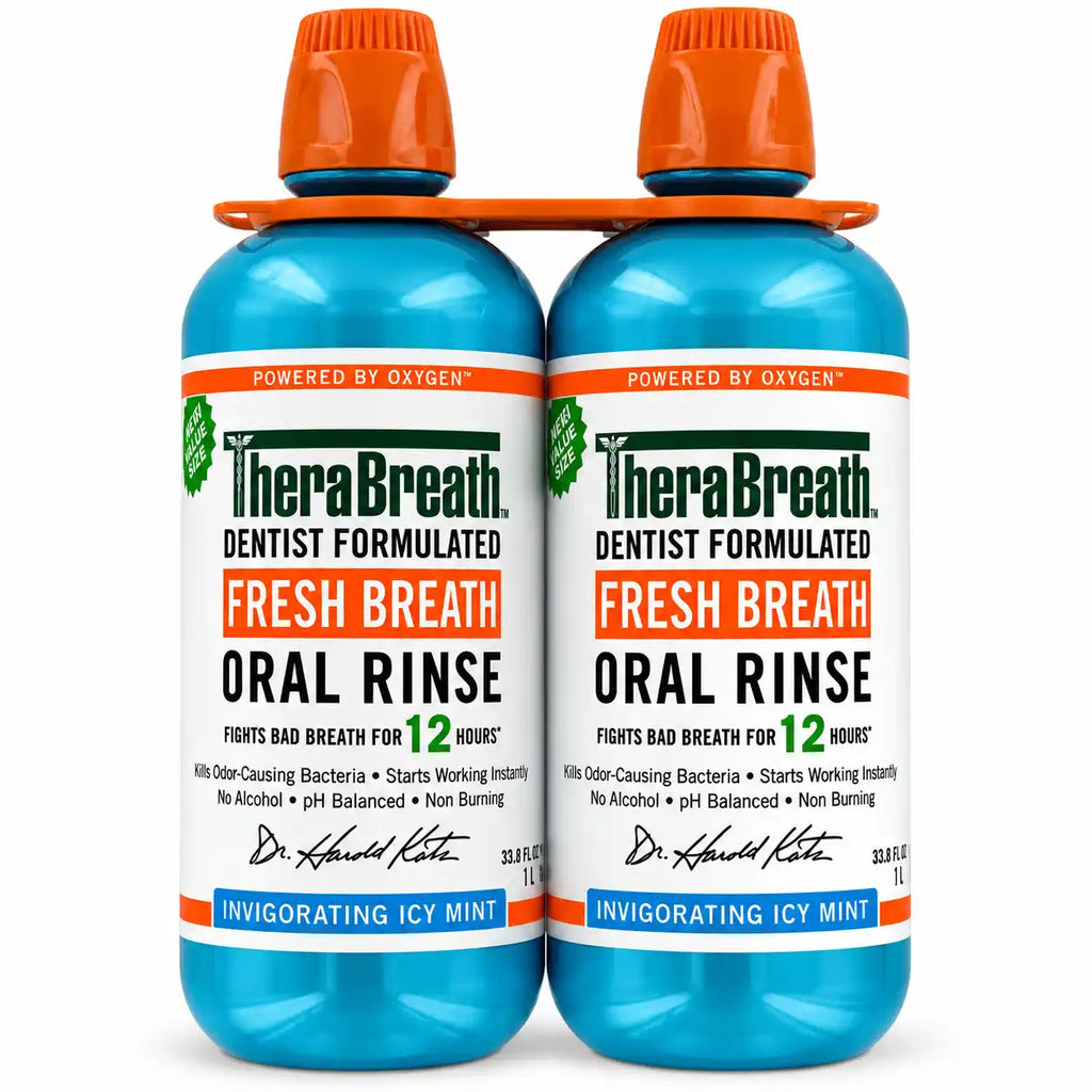 TheraBreath Fresh Breath Oral Rinse, Invigorating Icy Mint, Alcohol-Free Mouthwash, 1 L Bottles, 2 Pack