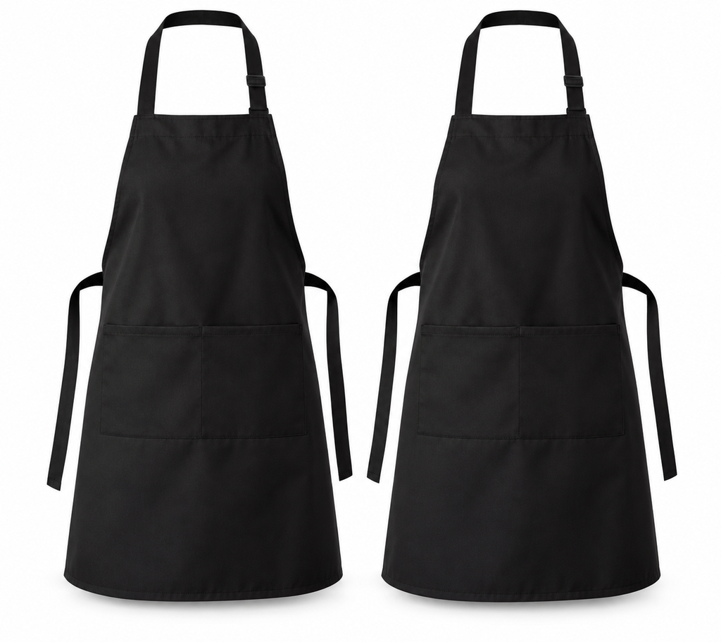 Nouvelle Legende Commercial Grade Kitchen Bib Aprons, Black, One Size, 2 Pack