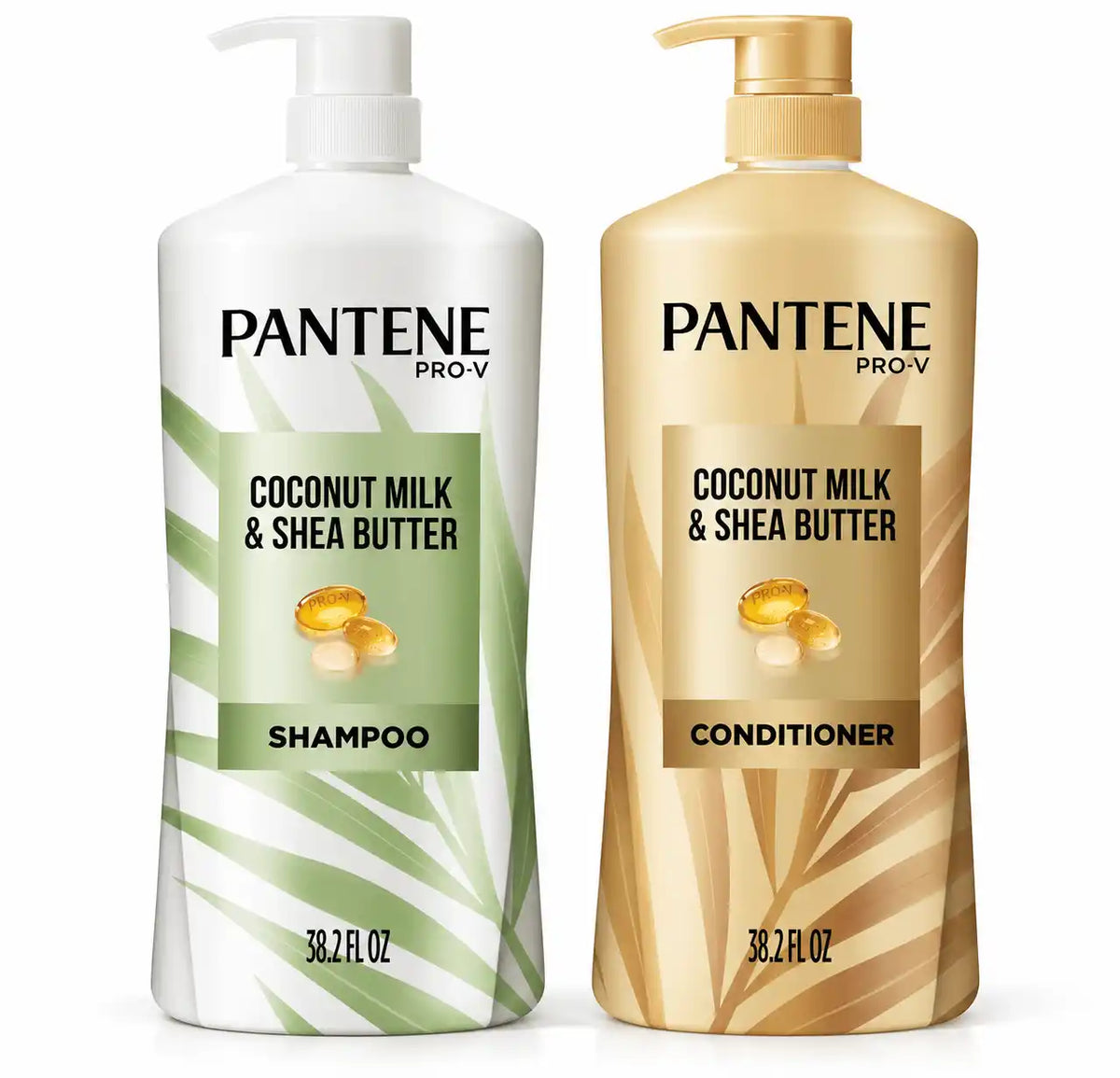 Pantene Pro-V Coconut Milk & Shea Butter Shampoo & Conditioner Set, 38.2 fl oz Each, 2 Pack, 76.4 fl oz Total