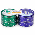Holiday Winter Village Decorative Cookie Tins, Assorted Christmas Designs, Green & Purple Metal Tins, 4-Pack, 4 lb Total