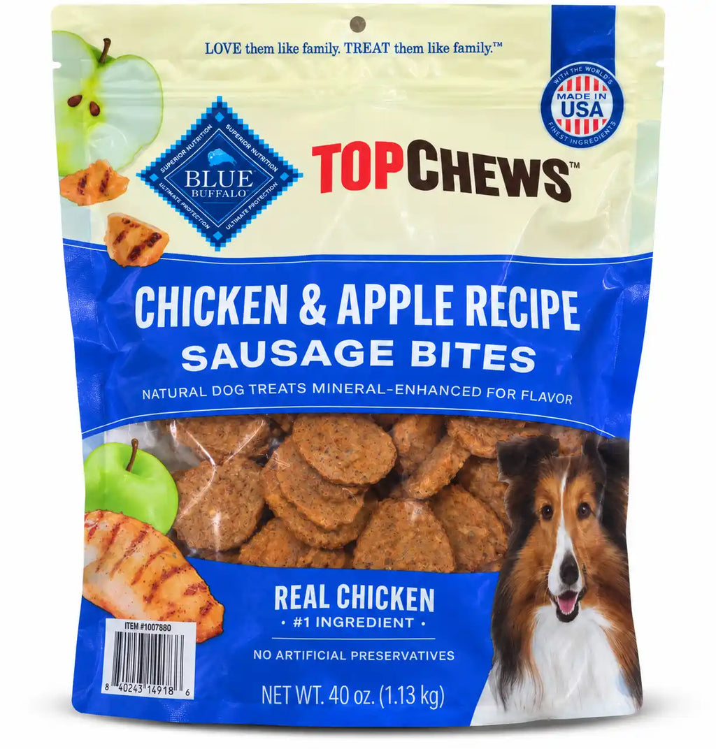 Blue Buffalo Top Chews Chicken & Apple Recipe Sausage Bites Dog Treats, Real Chicken #1 Ingredient, 40 oz (2.5 lb)
