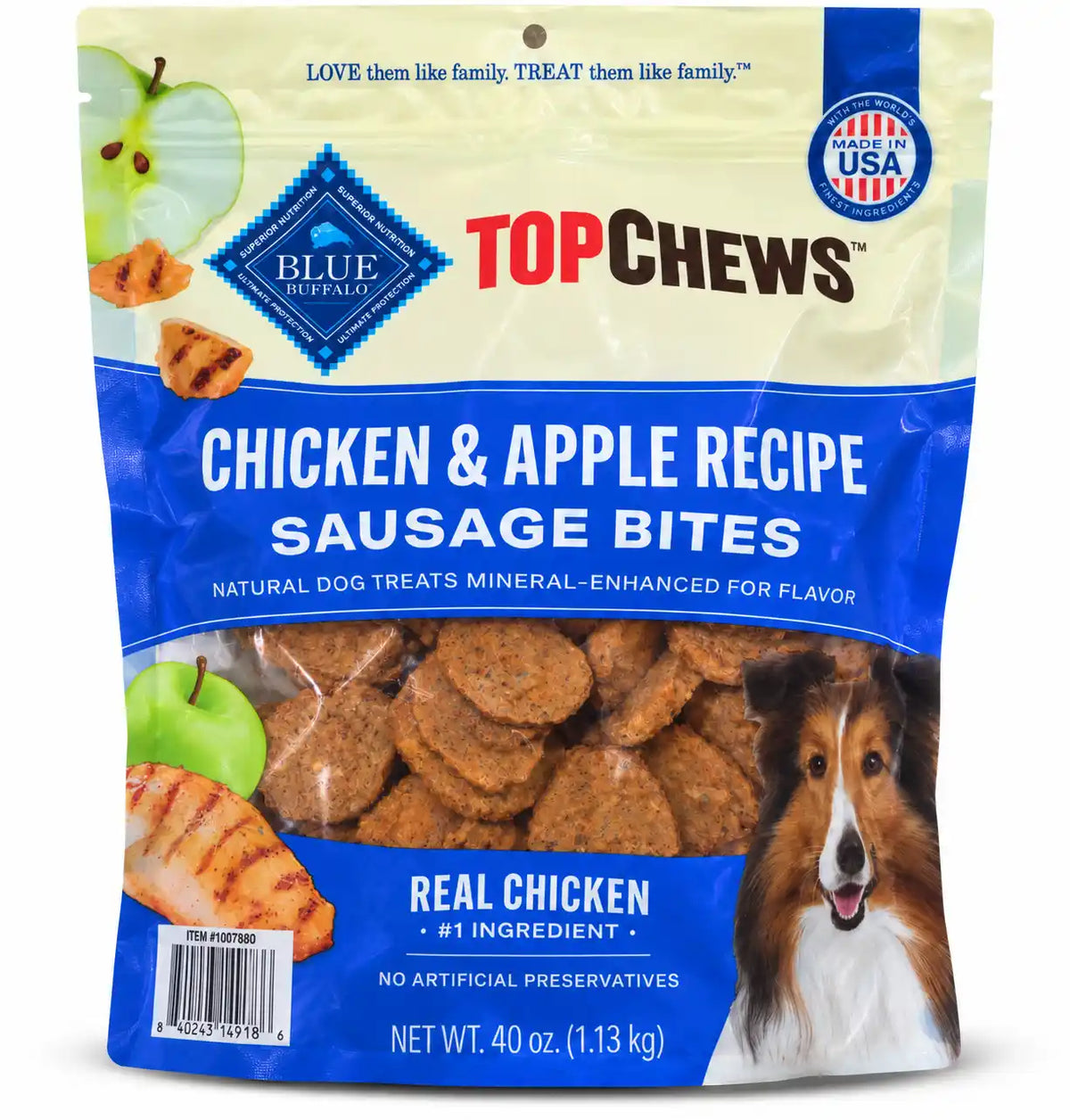 Blue Buffalo Top Chews Chicken & Apple Recipe Sausage Bites Dog Treats, Real Chicken #1 Ingredient, 40 oz (2.5 lb)