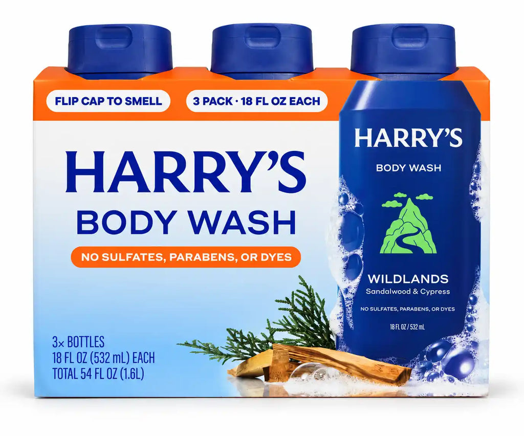 Harry’s Wildlands Body Wash, Sandalwood & Cypress, No Sulfates, Parabens or Dyes, 18 fl oz Each, 3 Pack, 54 fl oz Total