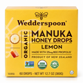 Wedderspoon Organic Manuka Honey Drops, Lemon Flavor, Made with 25mg Bee Propolis, Slow-Dissolving Honey Lozenges, 60 Drops, 12.7 oz (360g)