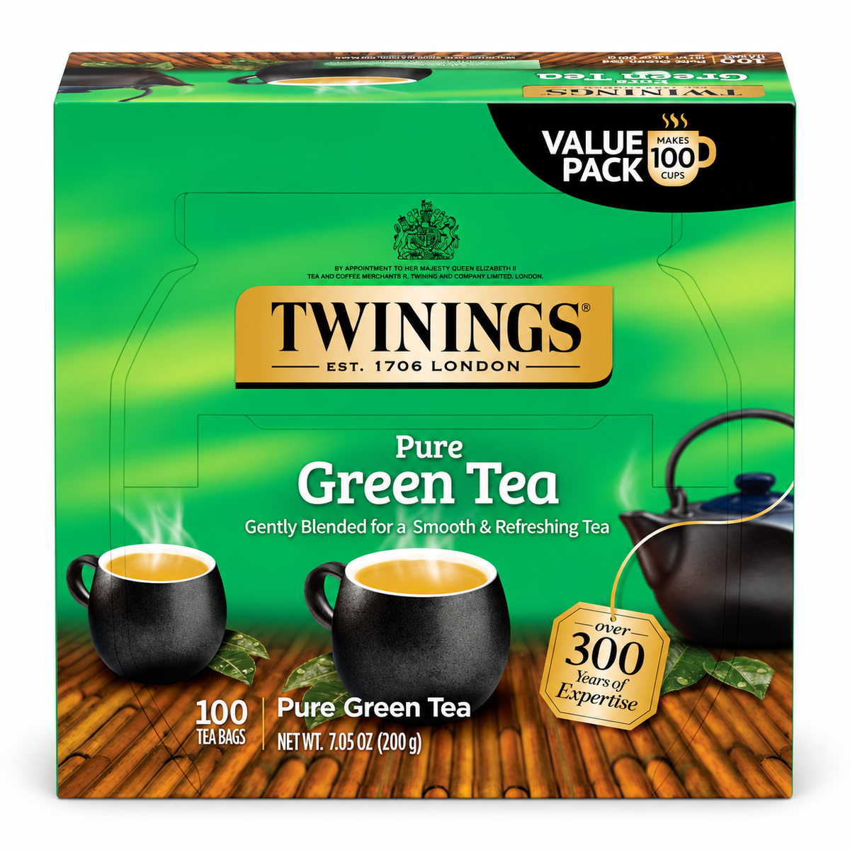 Twinings Pure Green Tea, Smooth & Refreshing Tea Bags, 100 Count, 7.05 oz (200 g)