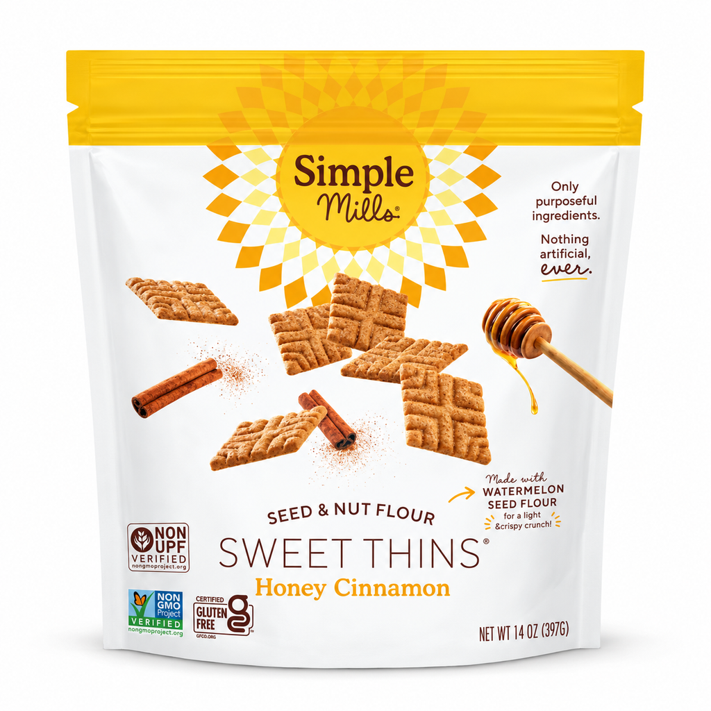 Simple Mills Sweet Thins Honey Cinnamon Cookies, Seed & Nut Flour, Gluten Free, Non-GMO, Paleo Friendly, 14 oz