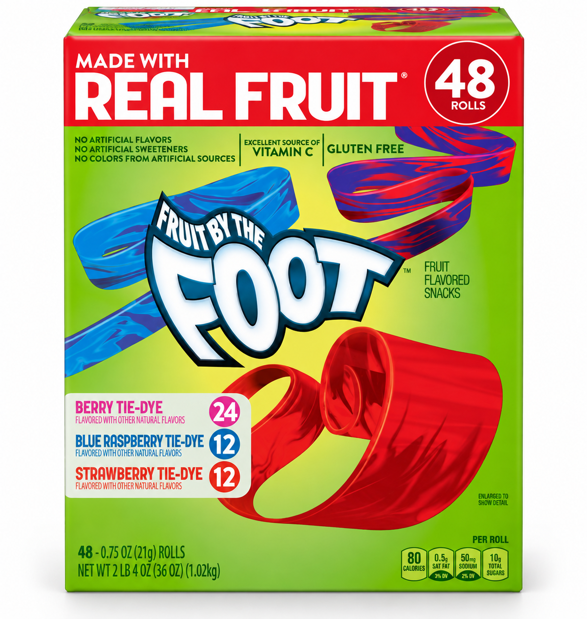 General Mills Fruit by the Foot Fruit Flavored Snacks, Variety Pack, 0.75 oz Rolls, 48 Count