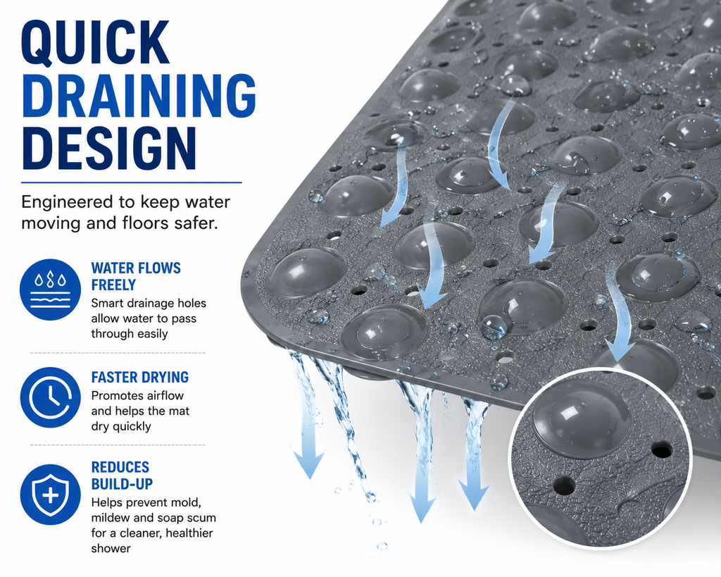 Extra Long Non-Slip Bathtub Mat 40 x 16 Inch, 200 Suction Cups, Fast Drain Holes, Machine Washable Shower Mat for Bathroom,