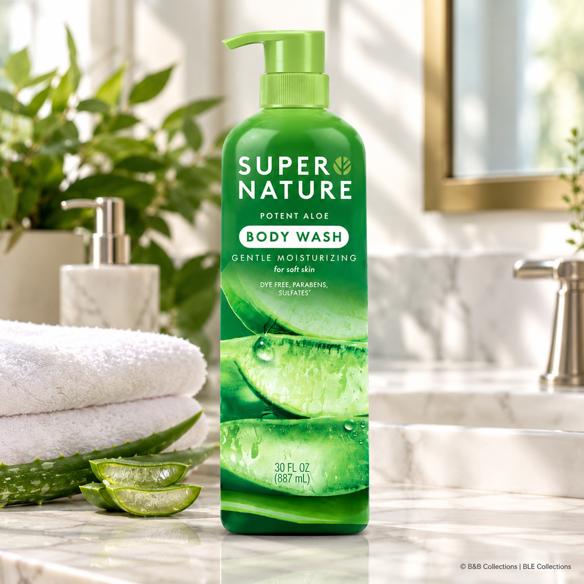 Super Nature Potent Aloe Body Wash, Gentle Moisturizing Body Cleanser, Aloe Vera, Sulfate Free, 30 fl oz