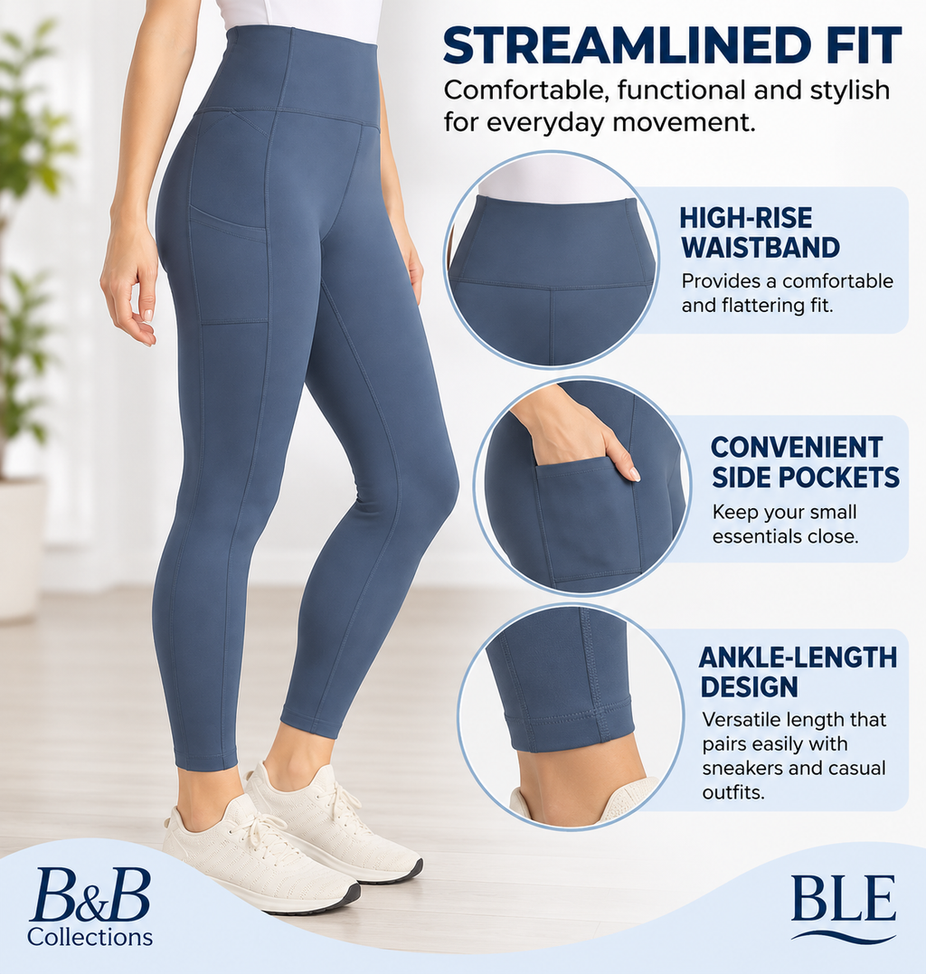 Danskin Women's Streamline Pocket Leggings, High-Waisted Activewear Pants, Light Navy Blue, XX-Large, Regular