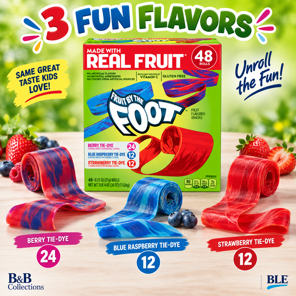 General Mills Fruit by the Foot Fruit Flavored Snacks, Variety Pack, 0.75 oz Rolls, 48 Count