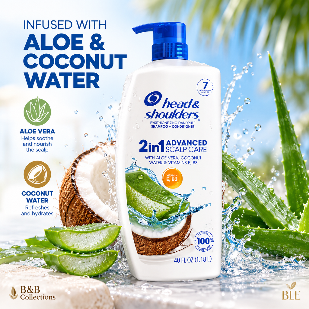Head & Shoulders 2-in-1 Advanced Scalp Care Anti-Dandruff Shampoo & Conditioner with Aloe & Coconut Water, Vitamin E & B3, 40 fl oz