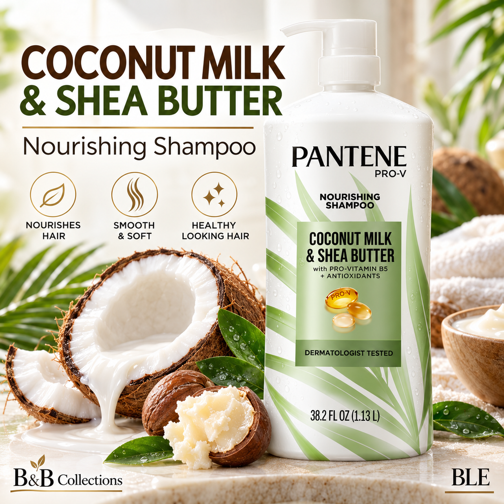 Pantene Pro-V Coconut Milk & Shea Butter Nourishing Shampoo, Pro-Vitamin B5 + Antioxidants, Frizz Control, Pump Bottle, 38.2 fl oz