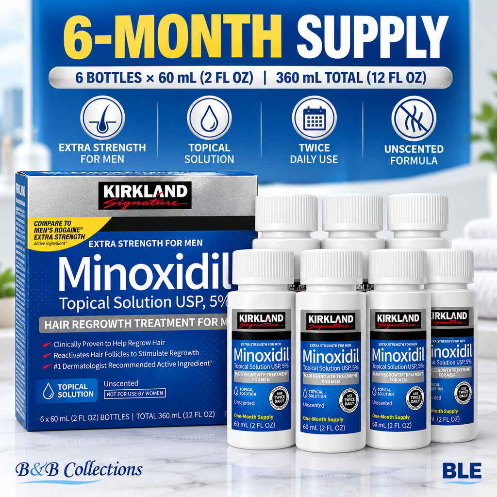 Kirkland Signature Minoxidil 5% Topical Solution for Men, Extra Strength Hair Regrowth Treatment, Unscented, 6-Month Supply, 6 x 60 mL