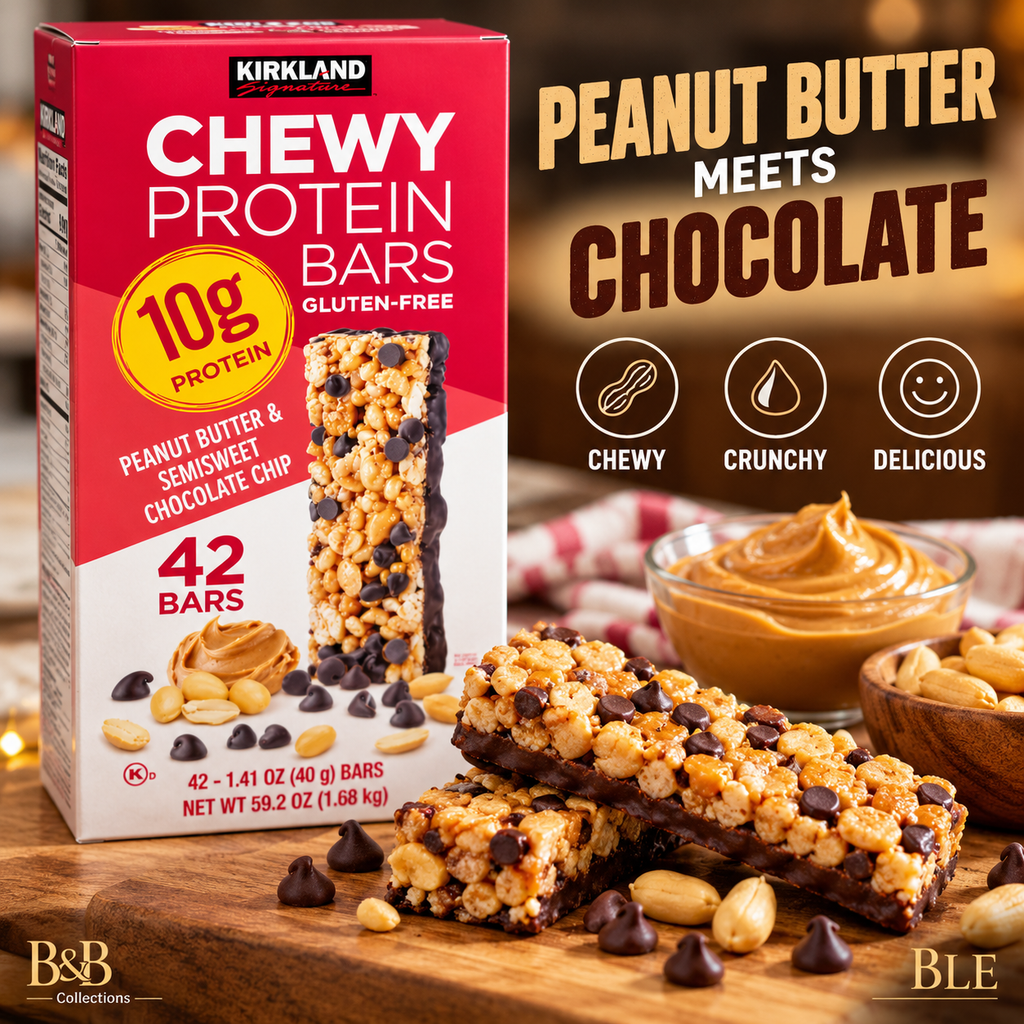 Kirkland Signature Chewy Protein Bars, Peanut Butter & Semisweet Chocolate Chip, 10g Protein, Gluten-Free, 1.41 oz Bars, 42 Count