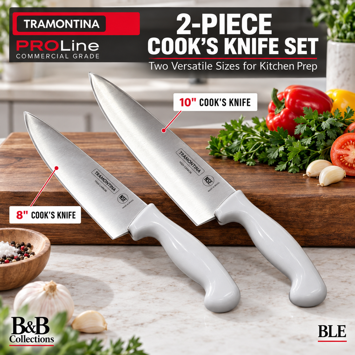 Tramontina PRO Line Commercial Grade Cook’s Knife Set, 8" & 10", High-Carbon Stainless Steel, 2-Piece