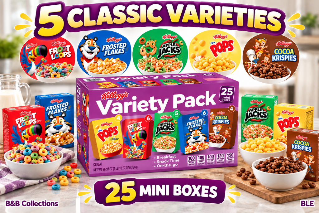 Kellogg’s Cereal Variety Pack, 25 Mini Boxes, 5 Assorted Flavors, 26.97 oz