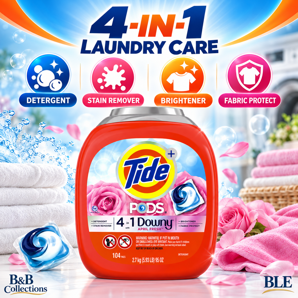 Tide PODS + Downy 4-in-1 Laundry Detergent Pacs, April Fresh, Stain Remover, Brightener & Fabric Protect, 104 Count, 95 oz