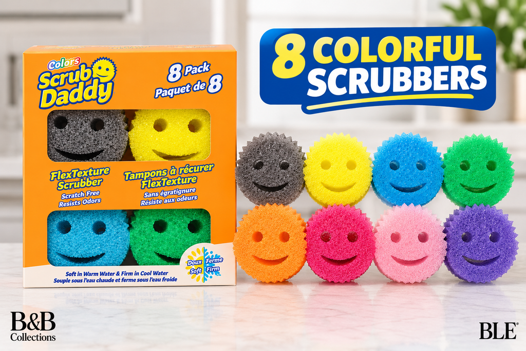 Scrub Daddy Colors Variety Pack, 8 Count, FlexTexture Scratch-Free Scrub Sponges, Odor-Resistant, Firm in Cold Water & Soft in Warm Water, Multicolor