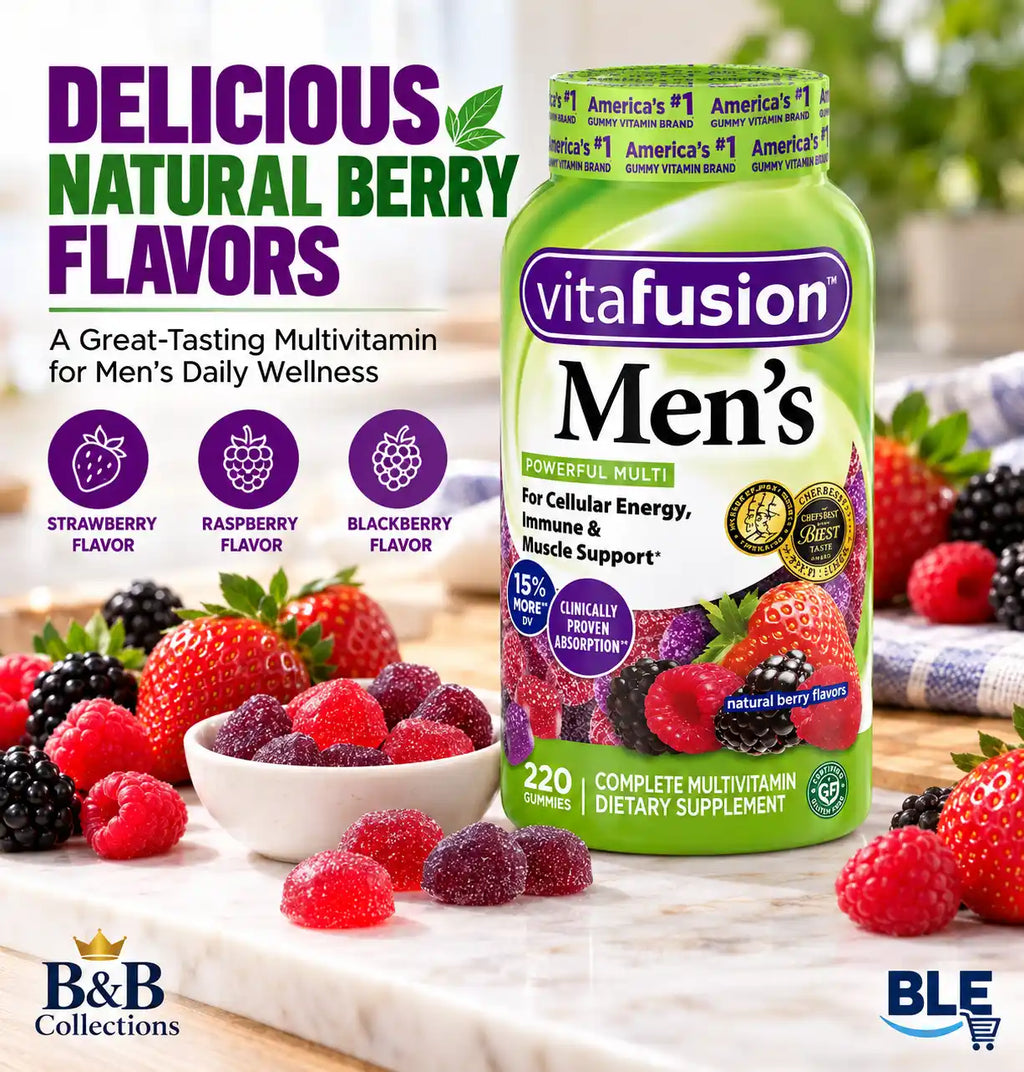 vitafusion Men's Complete Multivitamin Gummies, Natural Berry Flavors, Cellular Energy, Immune & Muscle Support, 220 Count