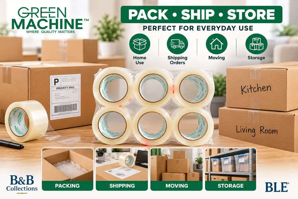 Green Machine C180 Clear Packing Tape, 48mm x 100m (1.88 in x 109.3 Yards), Packaging and Shipping Tape, 6 Rolls