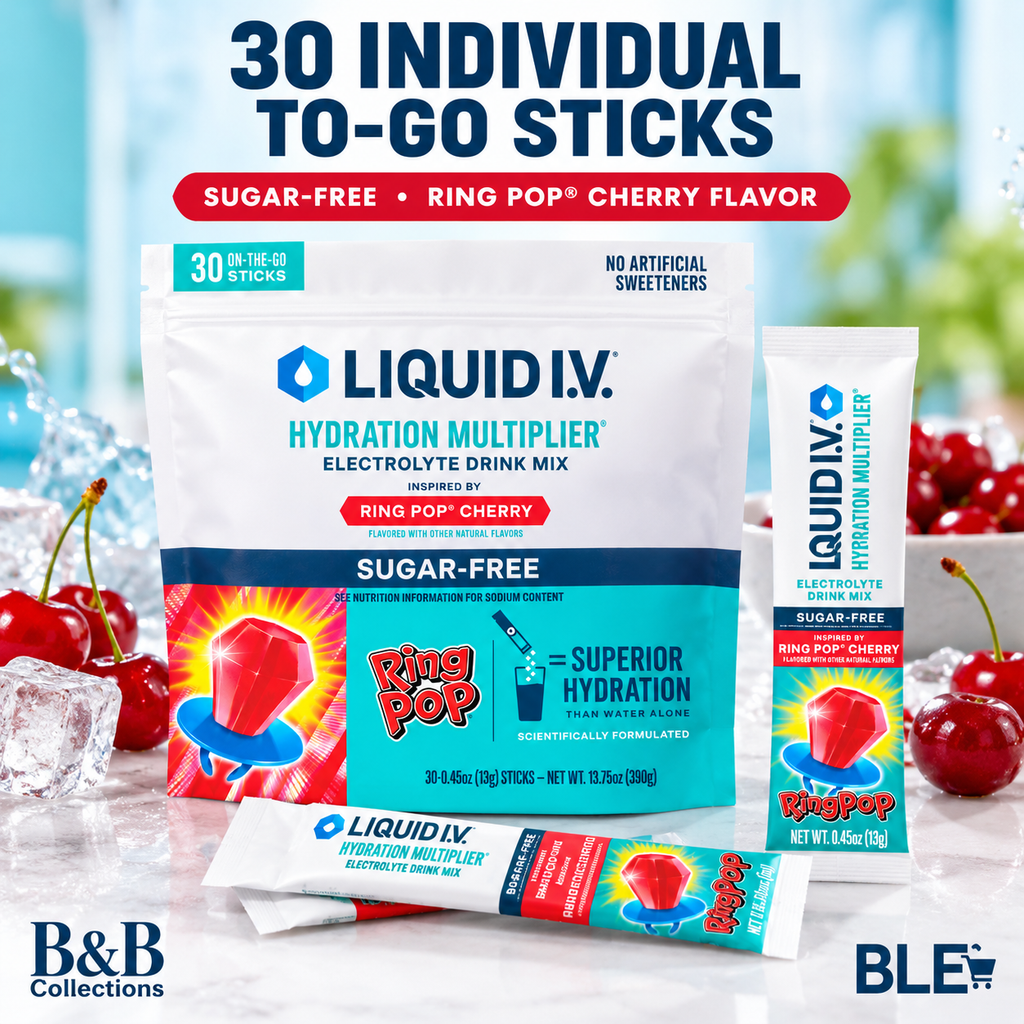 Liquid I.V. Hydration Multiplier Sugar-Free Electrolyte Drink Mix, Ring Pop Cherry Flavor, 30 Individual Stick Packs, Resealable Pouch
