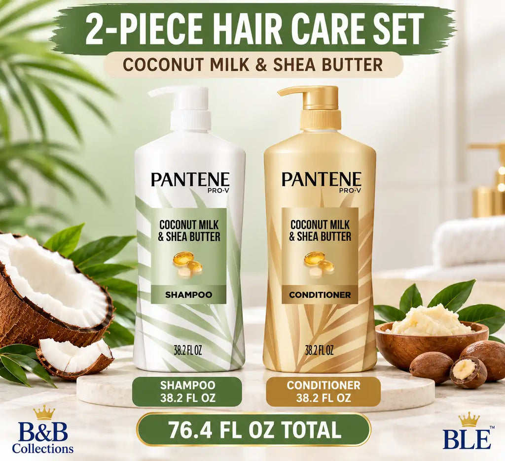 Pantene Pro-V Coconut Milk & Shea Butter Shampoo & Conditioner Set, 38.2 fl oz Each, 2 Pack, 76.4 fl oz Total