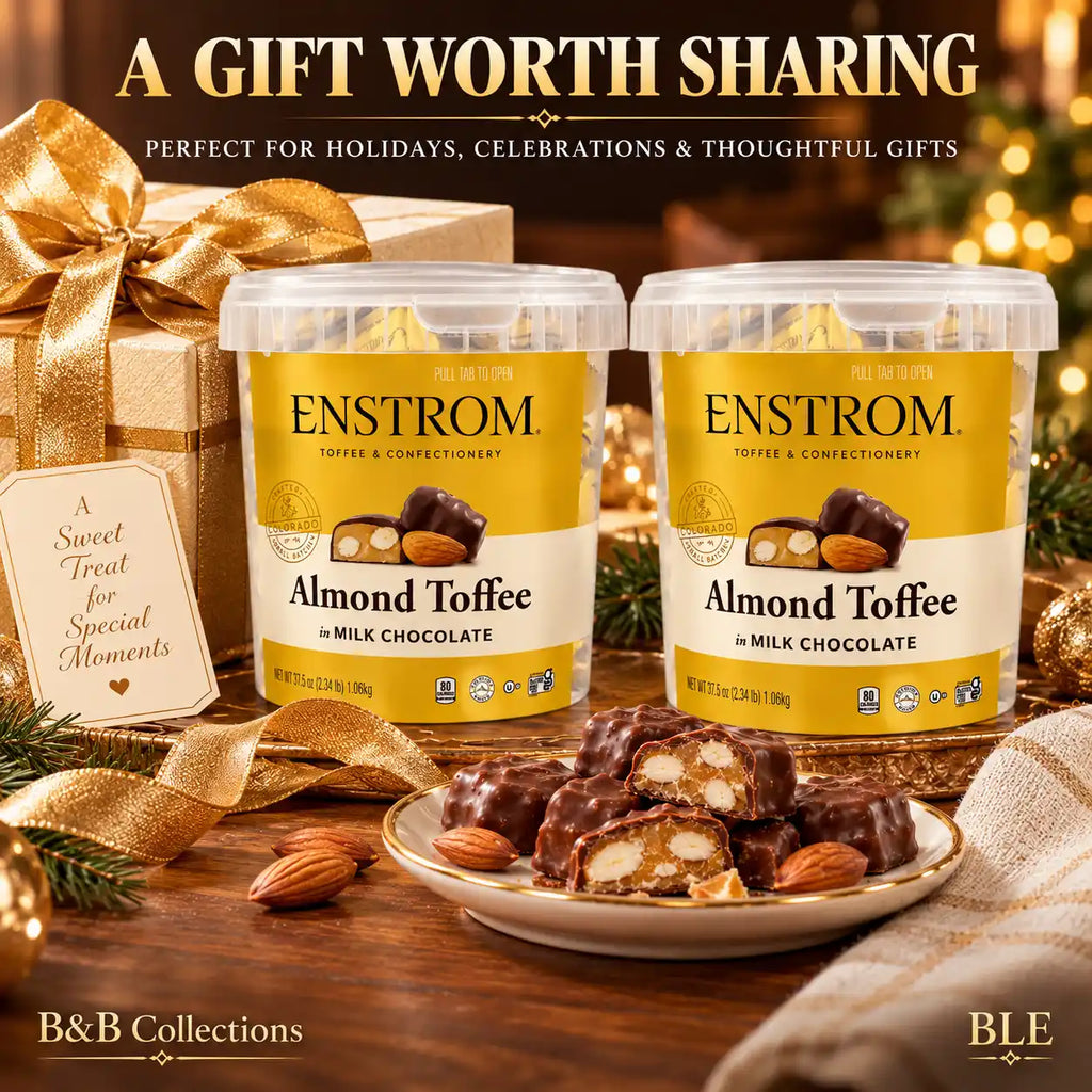 Enstrom Almond Toffee in Milk Chocolate, 37.5 oz Each, Premium Chocolate-Covered Almond Toffee, Crunchy Butter Toffee with Roasted Almonds, Gourmet Candy Gift Tubs, 2-Pack (75 oz Total)