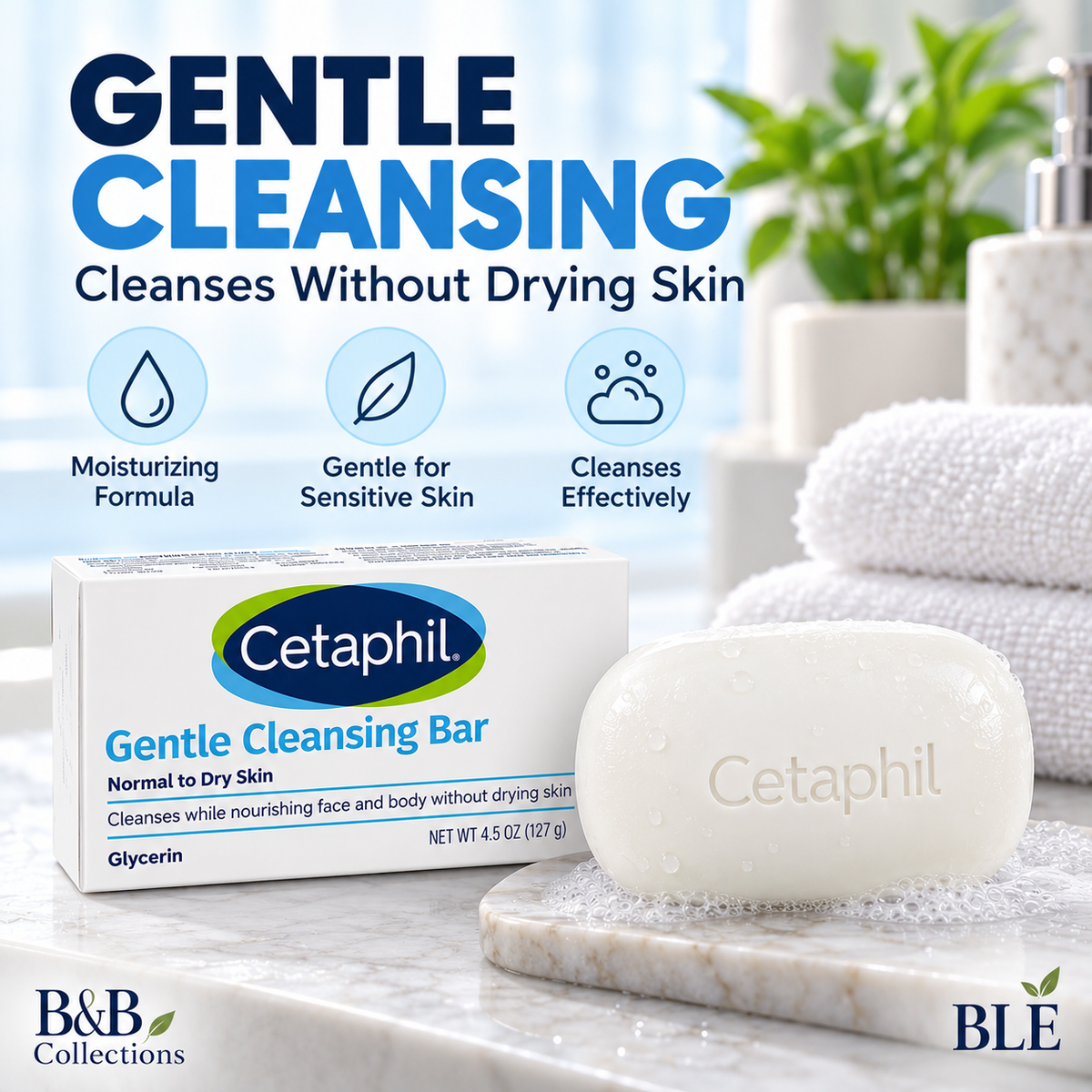 Cetaphil Gentle Cleansing Bar, 4.5 oz Each, 6-Pack, Moisturizing Soap Bar with Glycerin, Gentle Cleansing for Sensitive Skin