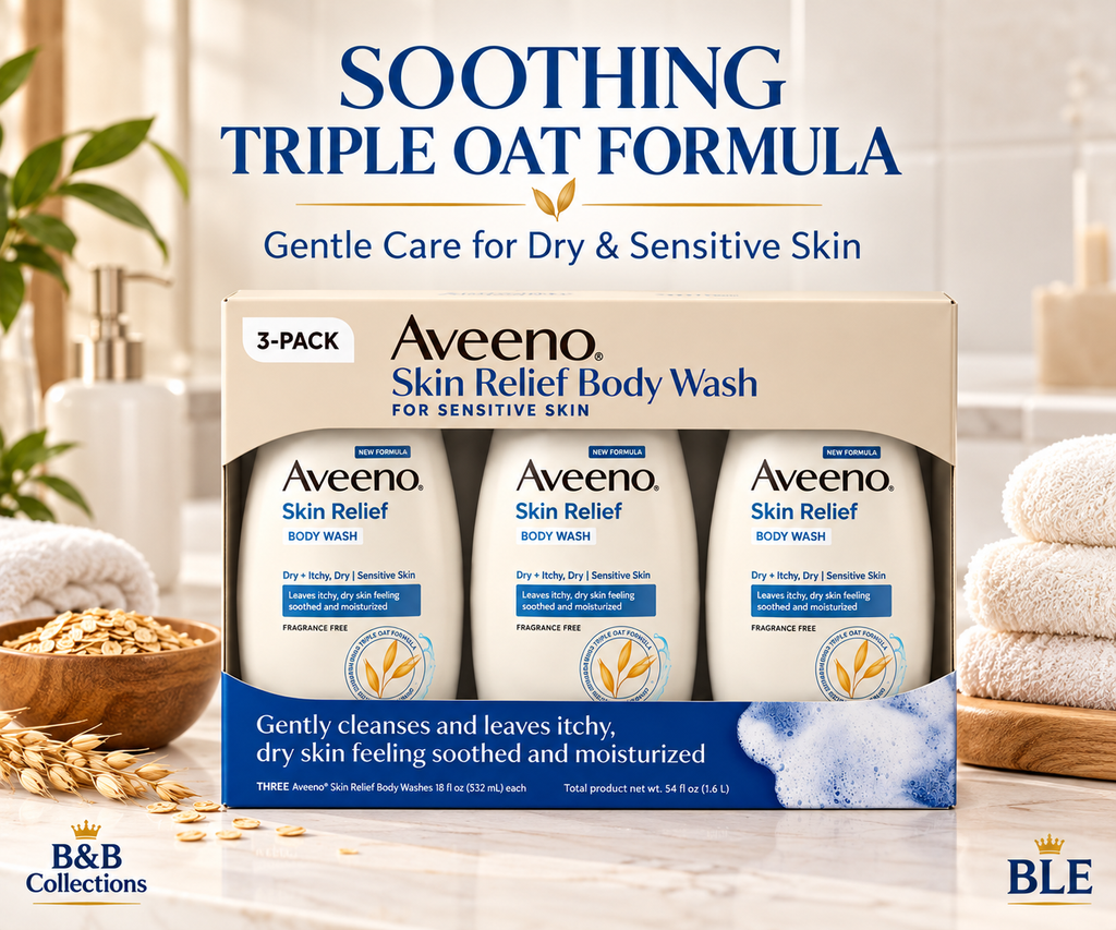 Aveeno Skin Relief Body Wash for Sensitive Skin, Soothing Triple Oat Formula, Fragrance-Free, 18 fl oz Each, 3-Pack (54 fl oz Total)