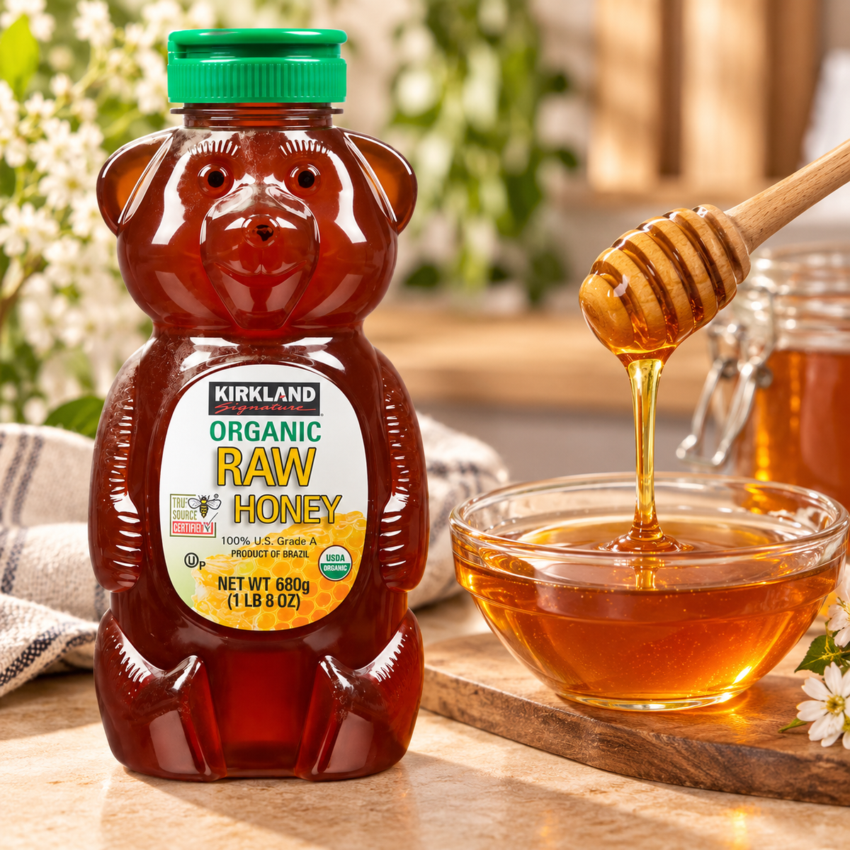 Kirkland Signature Organic Raw Honey, Grade A, 24 oz (680 g), Bear-Shaped Squeeze Bottle