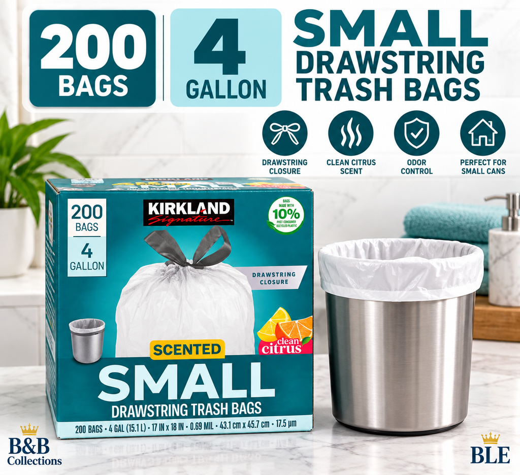 Kirkland Signature Scented Small Drawstring Trash Bags, 4 Gallon, Clean Citrus, 200 Count