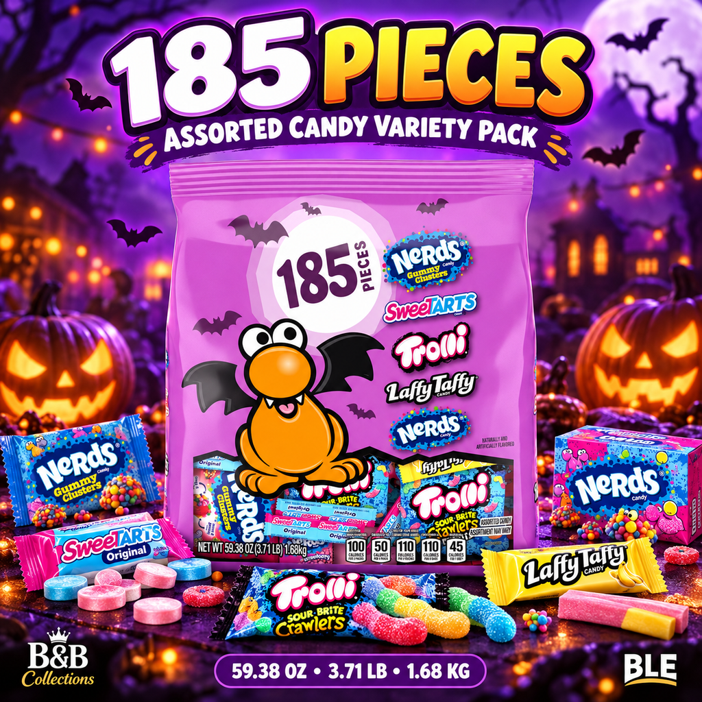 Halloween Assorted Candy Variety Pack, Nerds, SweeTarts, Trolli & Laffy Taffy, 185 Pieces, 59.38 oz (3.71 lb)
