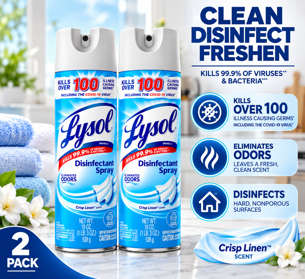 Lysol Disinfectant Spray, Sanitizing and Antibacterial Spray, Deodorizer, Crisp Linen, 19 oz (Pack of 2)