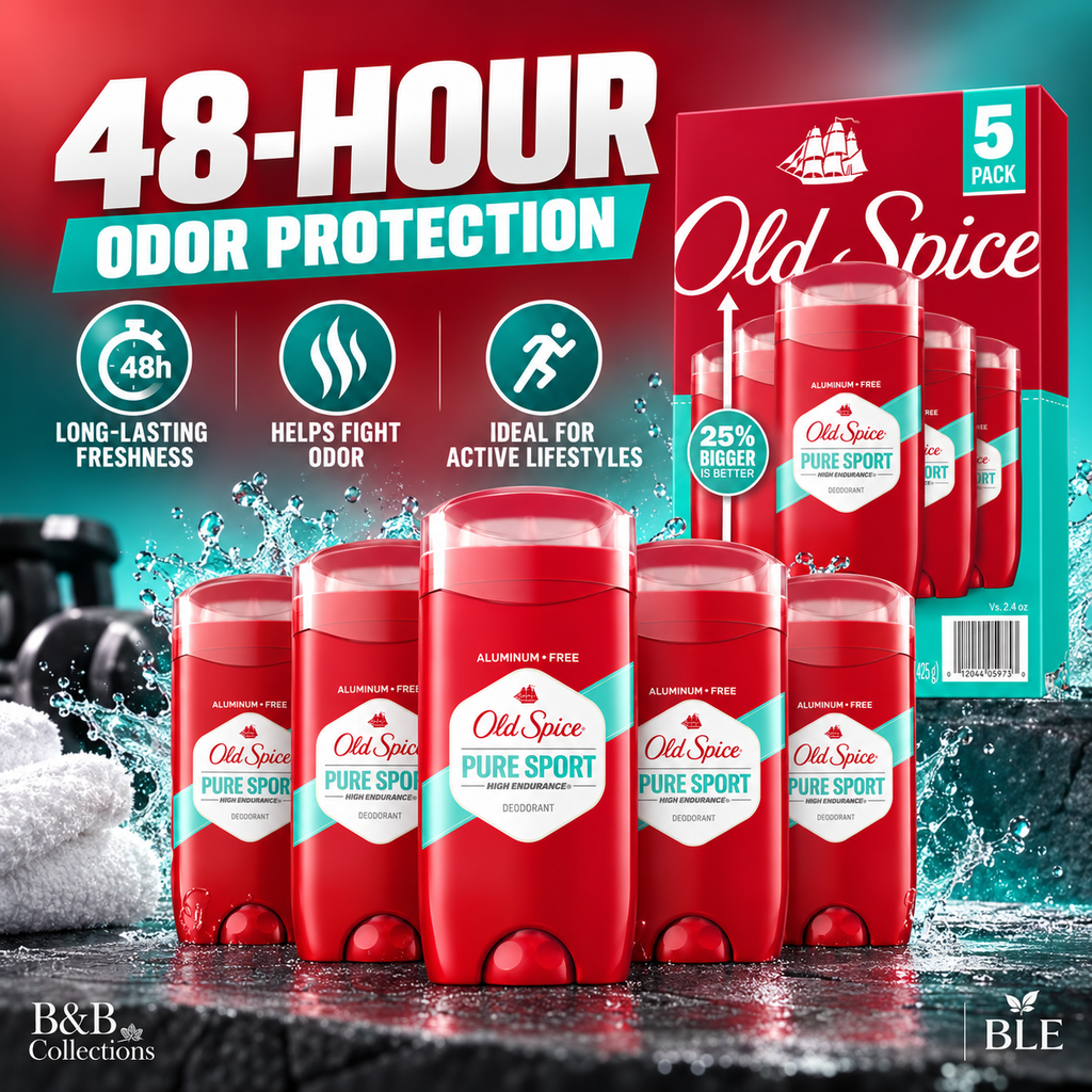 Old Spice High Endurance Pure Sport Deodorant for Men, 48-Hour Odor Protection, Aluminum-Free, 3 oz Each (5 Pack)