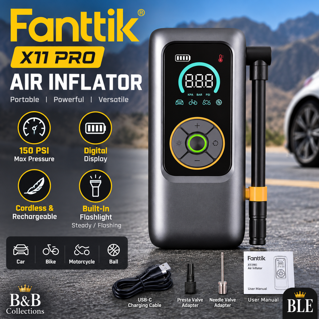 Fanttik X11 Pro Portable Tire Inflator, Cordless Rechargeable Air Compressor, 150 PSI Digital Tire Pump with LED Flashlight for Cars, Bikes, Motorcycles & Balls