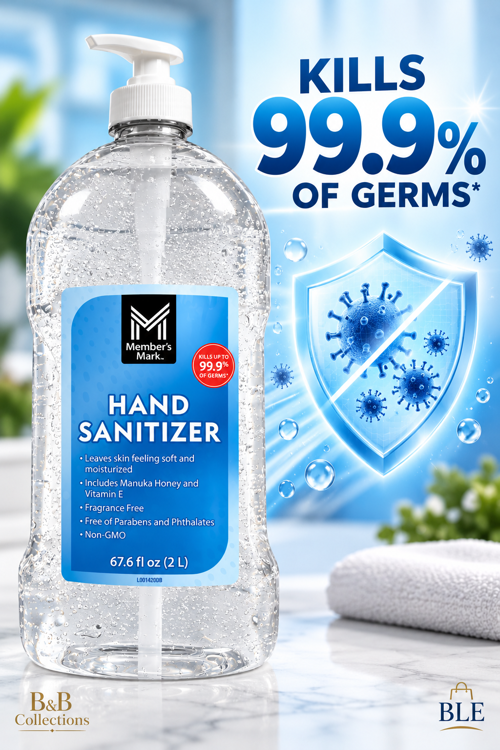 c, 67.6 fl oz (2 L) – Kills 99.9% of Germs, Fragrance-Free, with Manuka Honey & Vitamin E