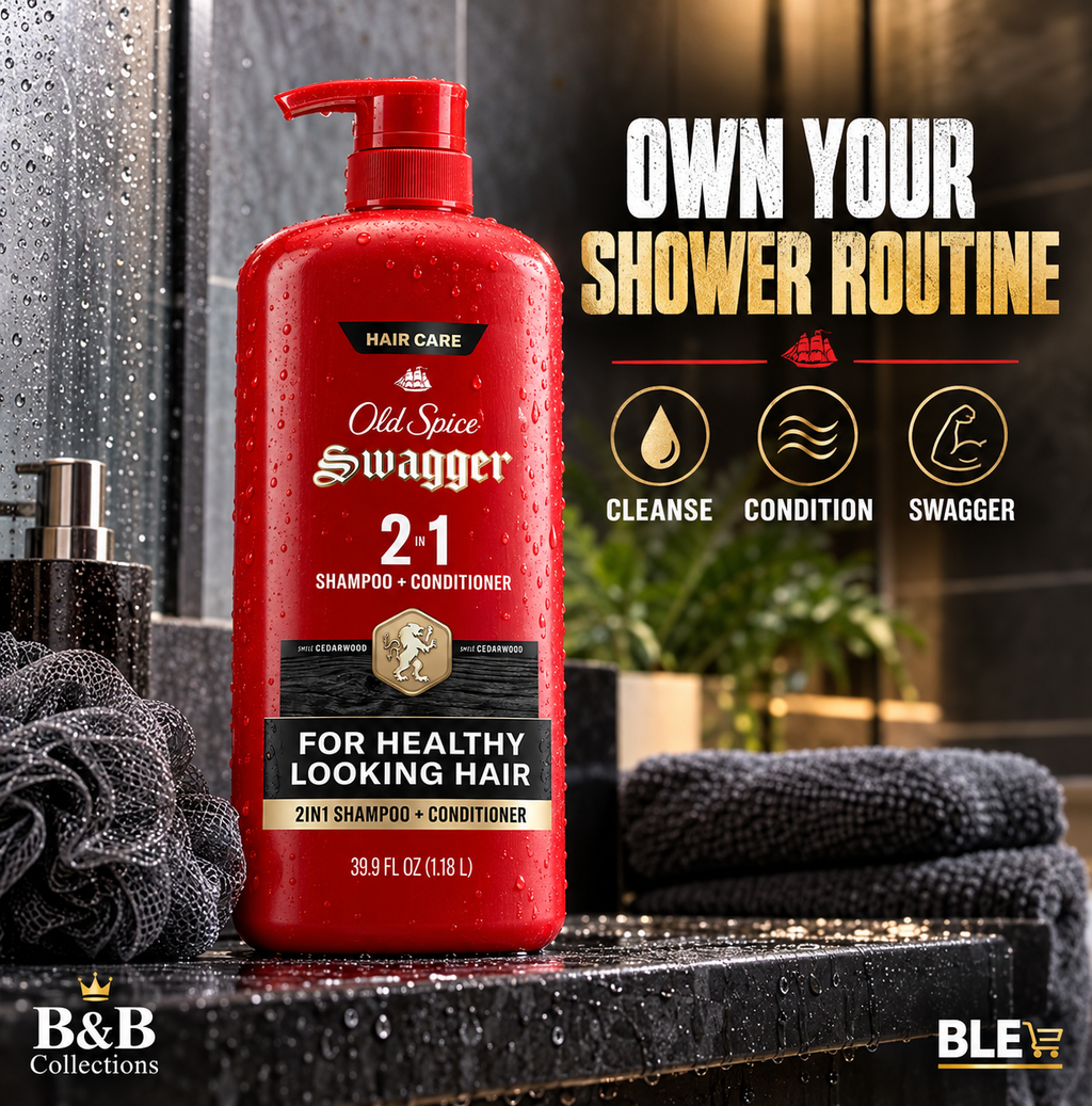 Old Spice Swagger 2-in-1 Shampoo and Conditioner for Men, Cedarwood Scent, For Healthy Looking Hair, 39.9 fl oz