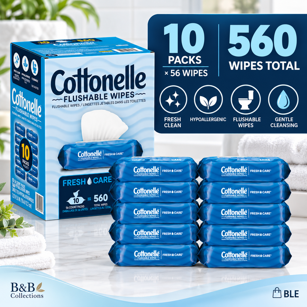 Cottonelle Fresh Care Flushable Wipes, 560 Total Wipes, 10 Packs of 56, Hypoallergenic Moist Cleansing Wipes
