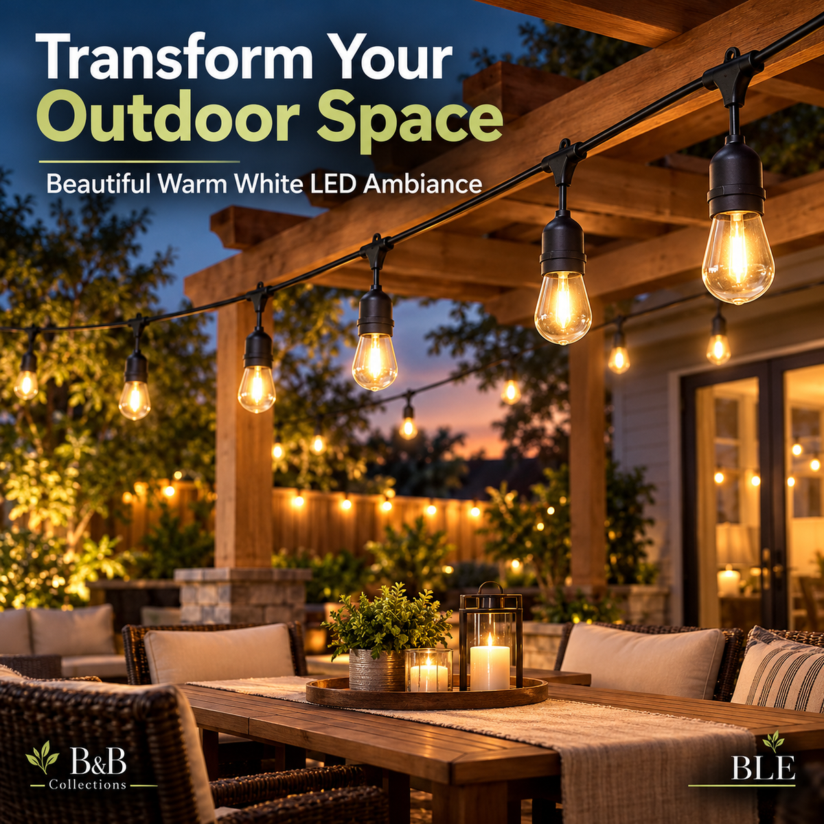 Feit Electric 48 ft LED String Lights – Commercial Grade Outdoor Patio Lights, Warm White Edison-Style Bulbs, 24W, Black Cord