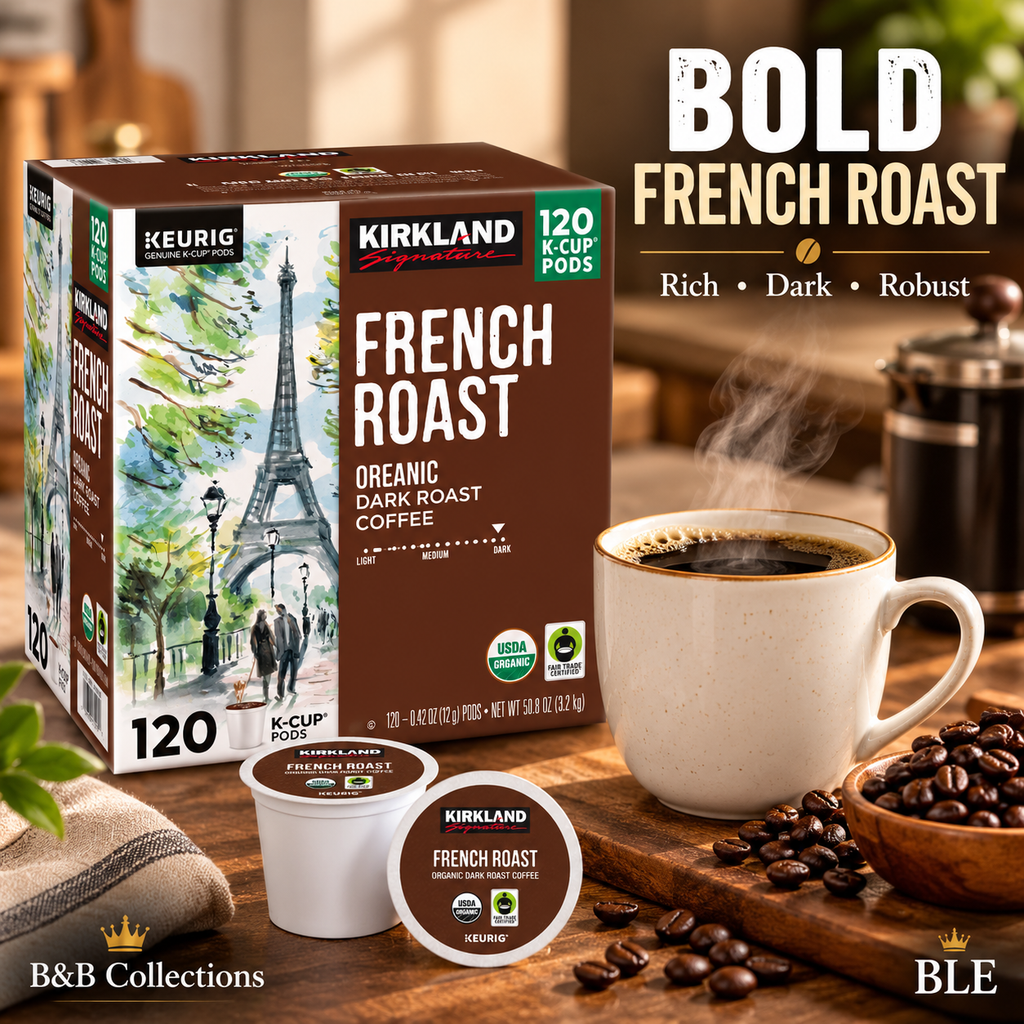 Kirkland Signature Organic French Roast Coffee K-Cup Pods, Dark Roast, Keurig Compatible, USDA Organic, Fair Trade Certified, 120 Count