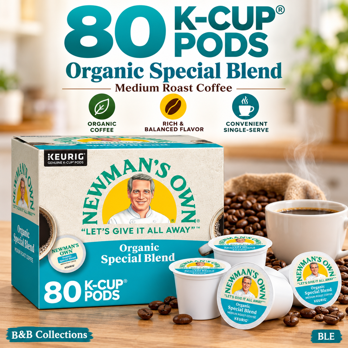 Newman’s Own Organics Special Blend Coffee K-Cup Pods, Medium Roast, Keurig Compatible, 80 Count