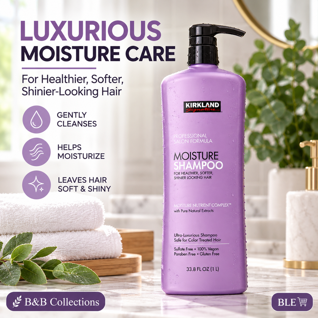 Kirkland Signature Moisture Shampoo, Professional Salon Formula, Sulfate-Free, Vegan, Paraben-Free, for Healthier, Softer, Shinier Hair, 33.8 fl oz (1 L)